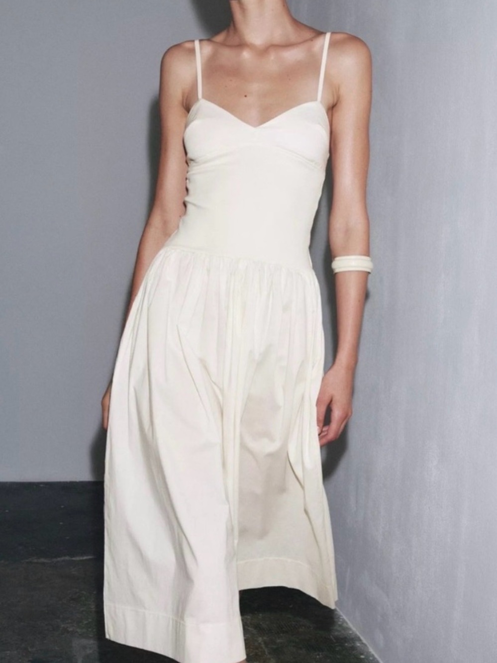 Zara Cream Spaghetti-Strap Midi Dress